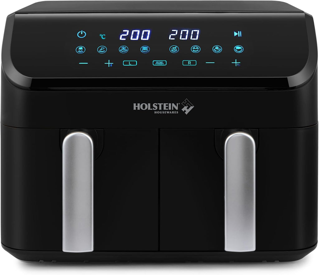 Holstein Housewares 9.5 QT Dual Basket Digital Air Fryer, Independent Controls - Non-Stick, Healthy Cooking with Less Oil, 8 Presets, Fry, Roast, Bake & Grill, LED Display & Dishwasher-Safe Parts