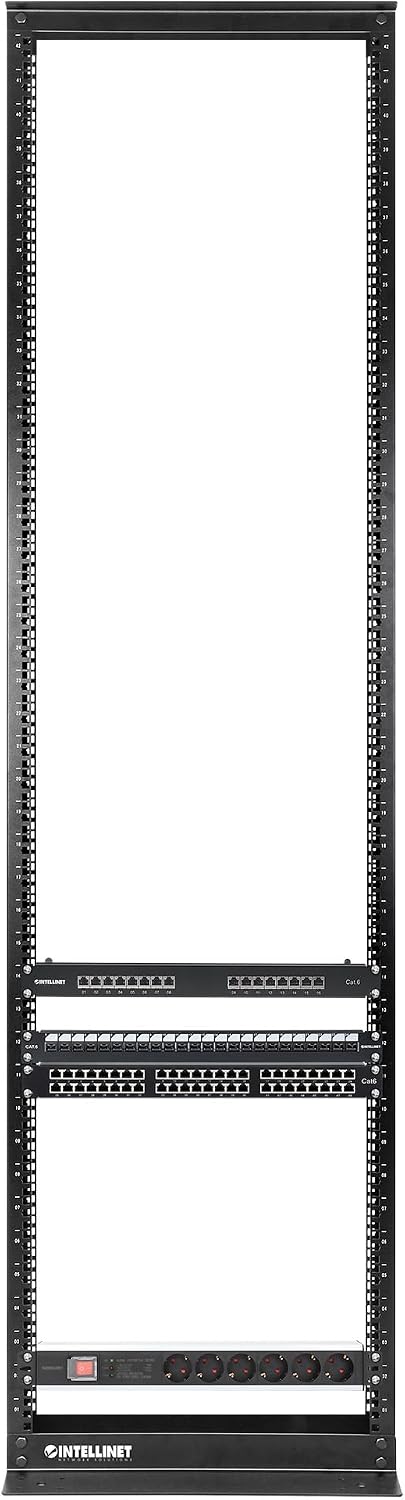 Intellinet 42U 19' 2 Post Open Frame Server Wall Mount Rack - Flatpacked, Antistatic Powder Coated Steel – for IT Network Equipment & AV Devices – 3 Yr Mfg Warranty – 716390