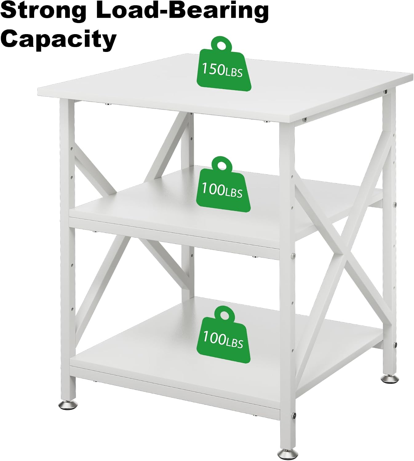 3 Tier Printer Stand, Large Table with Wheels, Rolling Cart with Height Adjustable Middle Storage Shelf, 23.6 x 23.6 x 30.3 Inches Shelf for Home Office, White
