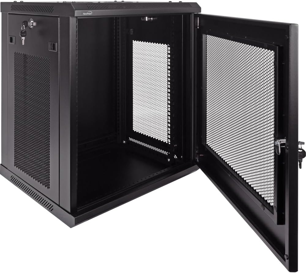 NavePoint 12U Server Rack - 17.7' Deep, Wall Mount Network Cabinet with Locking Perforated Door, 19' IT Equipment Compatible, Removable Side Panels, Black
