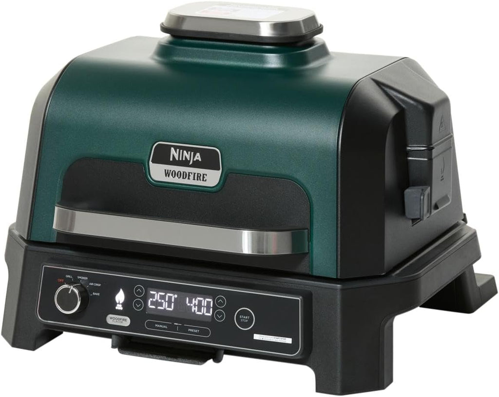 Ninja Woodfire ProXL Outdoor Grill & Smoker, Thermometer, 4-in-1 Master Grill, BBQ Smoker, Outdoor Air Fryer, Bake, Portable, Electric Grill (Renewed) (Hunter Green)