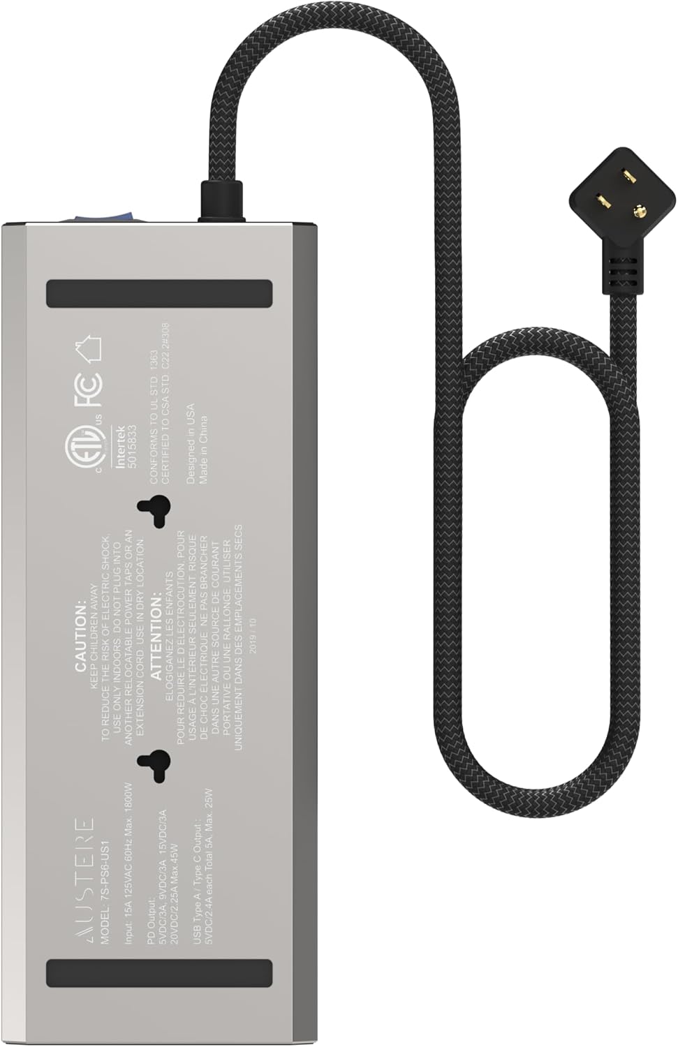 Austere VII Series, 6 Outlet Surge Protector Power Strip, 4000 Joules, Isolated EMI/RFI Filtering, 1 USB-C 45W Fast Charger, 2 USB-C and 2 USB-A 2.4 amp Ports, 7 Year Component Guarantee