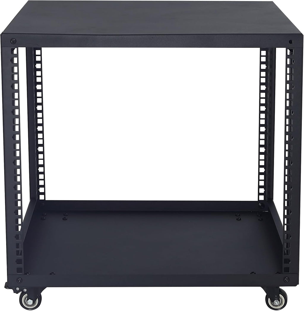 SC02 9U 19' Open Frame Network Server AV Gear Equipment Rack Mobile Storage Cabinet with Casters & a Shelf - for HsSome Audio & Video DJ Recording Studio Sound Equipment