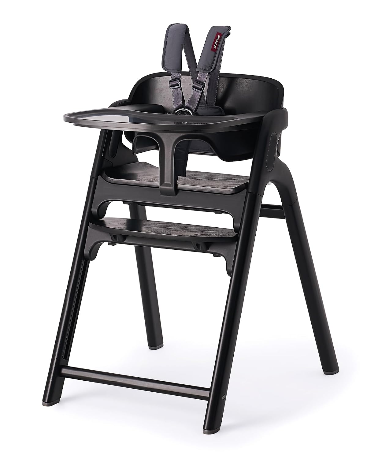Momcozy DinerPal Wooden High Chair for Babies, Toddlers & Adults Up to 308 Lbs, Convertible Baby Highchair with Food-Grade Tray, Dishwasher-Safe, Adjustable & Ergonomic, Midnight Black