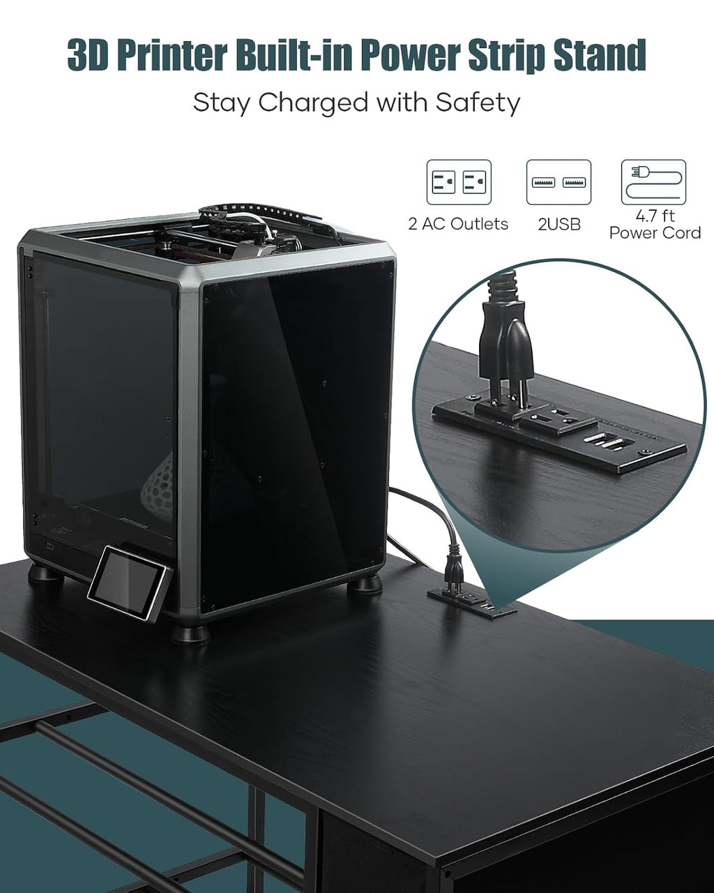 3D Printer Table with Filaments Storage - 3D Printer Stand Filament Storage Rack Heavy Duty 3D Print Desk with Drawer for Workshop Studio Office (Black)