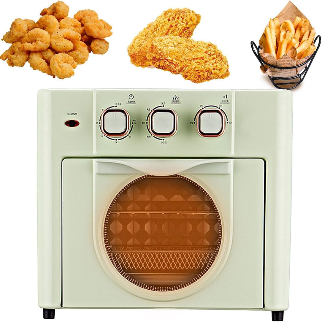 Household Multi-function Oven, 18L Electric Air Fryer Oven with 3 Mechanical Knob, 100-210℃ Air Fryer Toaster Oven Combo with Temperature Control & Timer, 360° Hot Air Circulation green