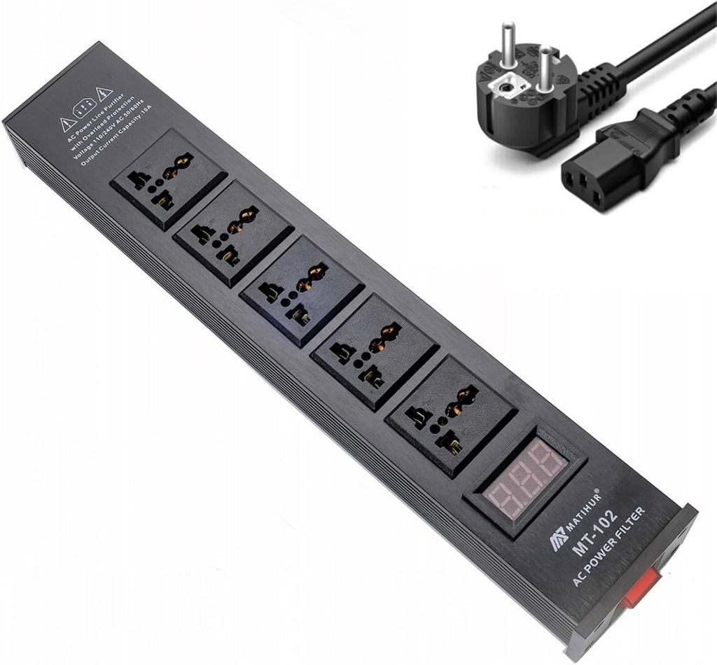 1PCS MT-102 Audio Noise AC Power Filter Power Conditioner Power Purifier Surge Protection with EU Outlets Power Strip HiFi(Black EU Power line)