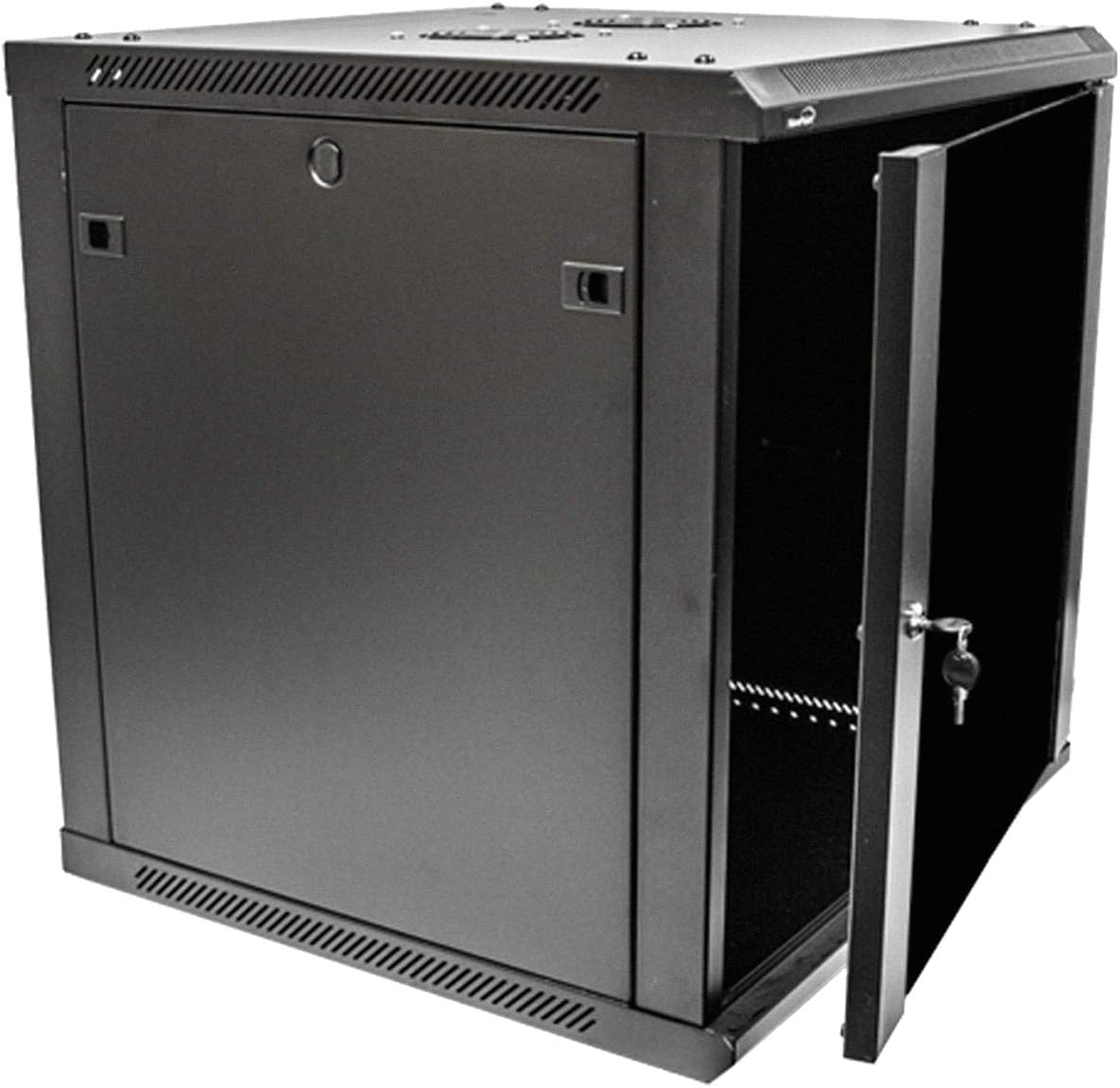 NavePoint 12U Server Rack Enclosure - 23.6' Deep, 12U Wall Mount Network Cabinet with Locking Glass Door for 19' IT Equipment, 12U Network Rack with 2 Fans, Removable Side Panels, Black