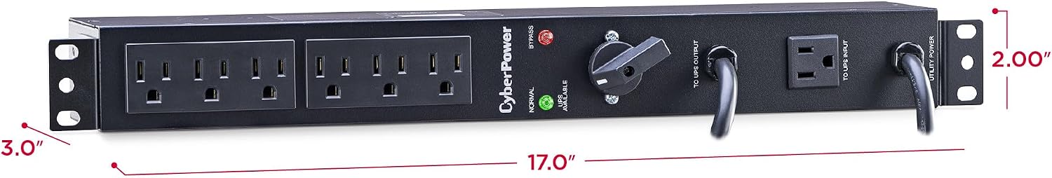 CyberPower MBP15A6 Maintenance Bypass PDU, 120V/15A, 6 Outlets, 1U Rackmount Black