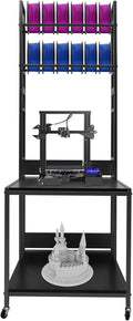 3D Printer Stand with Filament Storage, 3D Printer Filament Storage Rack, Rolling Printers Cart, Heavy Duty Mobile Printer Table with Wheels for Workshop Studio Office - Black