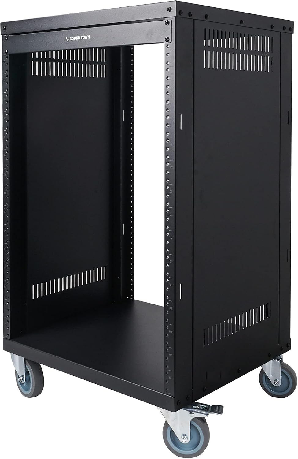 Sound Town 16U Universal Steel Rack, w/ 3' Locking Casters, Vented Side Panels for Audio Video, Server and Network Equipment (STRK-M16U)