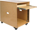 Sound Town 10U Solid Baltic Birch Plywood Studio Rack Desk with Slide-Out Tray, Rubber Feet, Casters, for Recording, Podcasts, Broadcasts, Streaming, Golden Oak (SDRK-ST10)