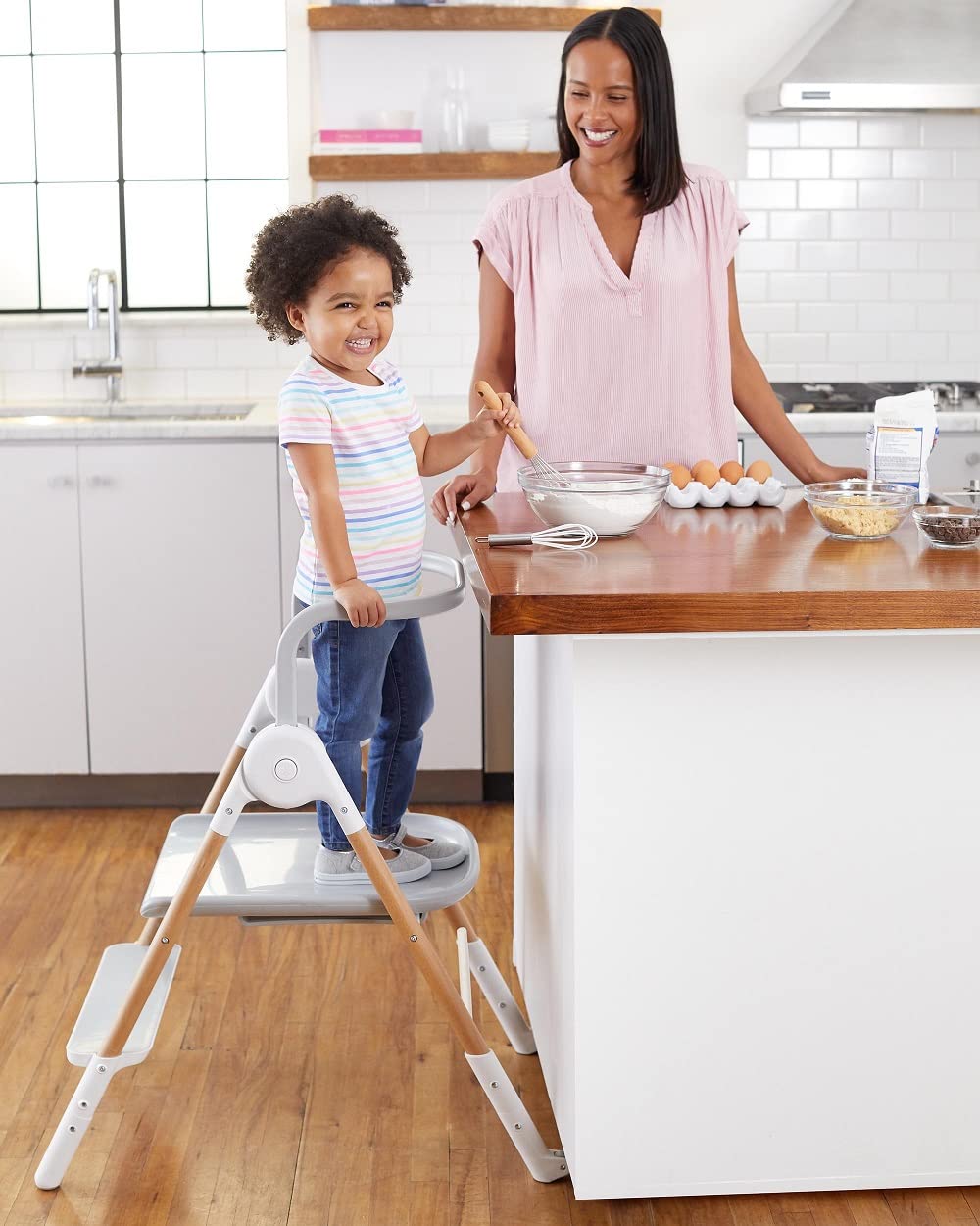Skip Hop Baby High Chair 2-in 1 Convertible High Chair, Sit-to-Step, Grey/White