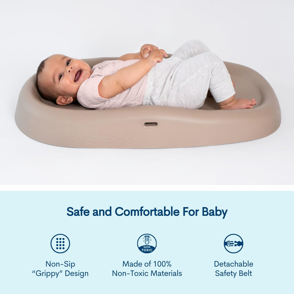 Upseat Baby Changing Pad, Non-Slip Grippy Design, Premium Cushioned Foam, Contoured for Comfort, Waterproof and Easy-to-Clean, Liquid-Resistant (Taupe)