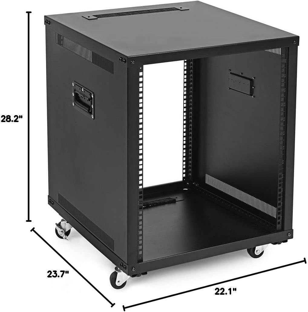 NavePoint 12U Portable Server Rack with Casters - 12U Network Rack Open Frame with Adjustable Rails, 132lbs Capacity - Up to 22.6' Deep 19-Inch Rack for IT Equipment, Telecom & A/V, Black