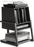 FITUEYES Design Record Player Stand with Vinyl Record Storage, Turntable Stand with Station up to 120 pcs, Small Entertainment Center for Living Room (Black)