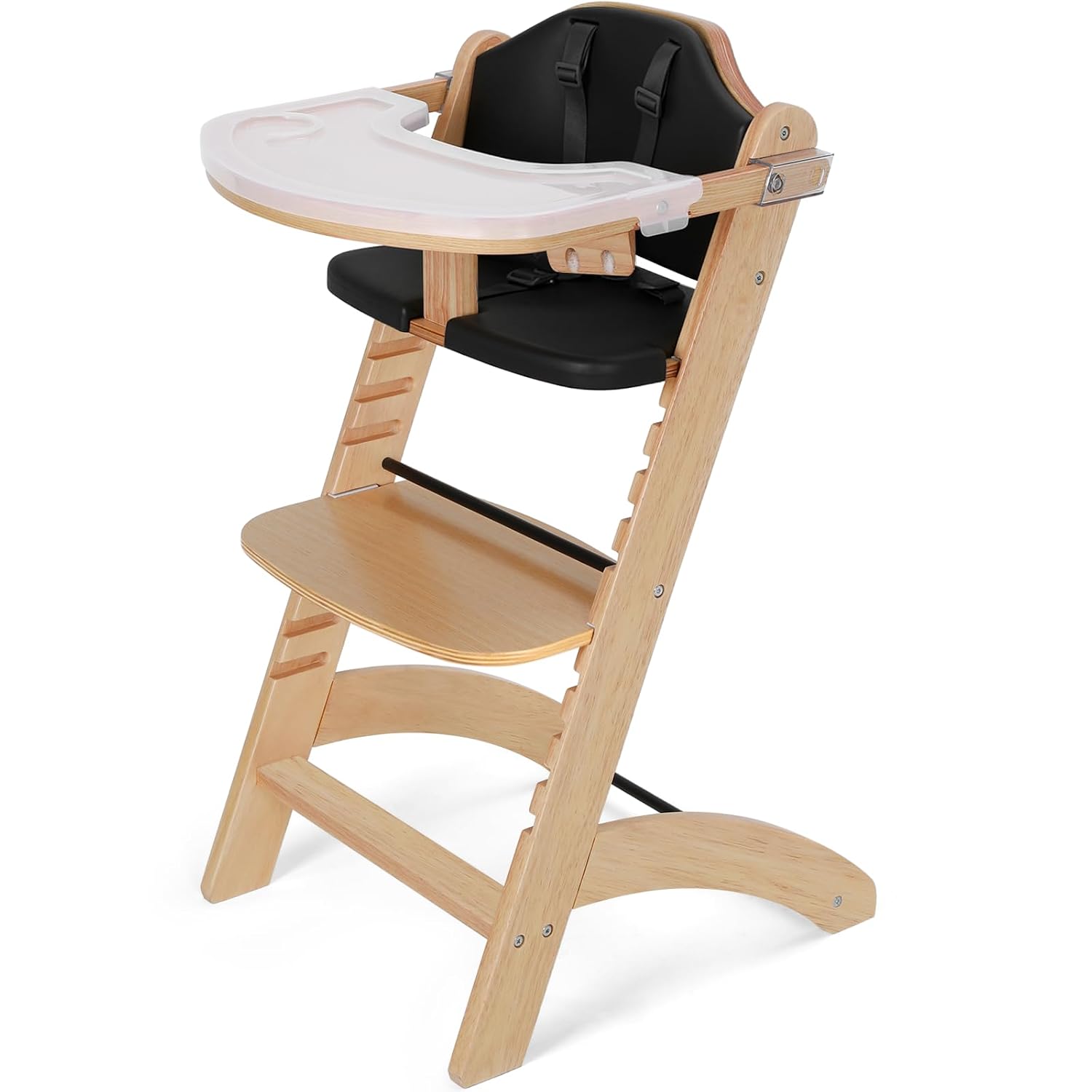 Cowiewie New Upgrade 3-in-1 Convertible Wooden High Chair for Babies & Toddlers 10 Levels Adjustable 3-Tier Remove 2 Waterproof Cozy Cushions Black