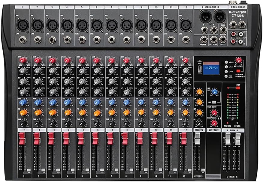 12 Channel Professional Audio Mixer Console Sound Board with 48V Phantom Power,USB Audio Interface for Live Show,Streaming Recording Music Stage Karaoke