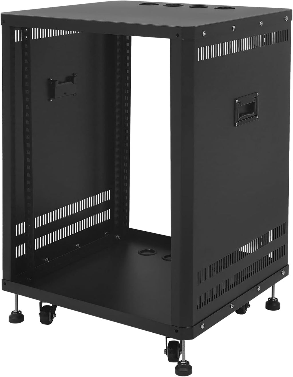15U Stereo & Studio Rack with Wheels Rolling Network Cabinet Open Frame Audio Component Rack Cabinet Recording Studio Racks with Lifting Handle for Video Music Recording & IT Equipment-Black