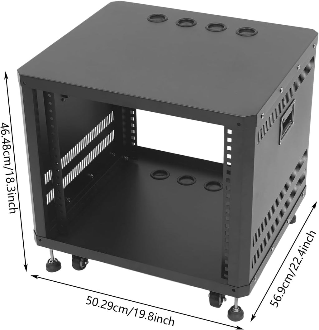 9U Stereo & Studio Rack with Wheels Rolling Network Cabinet Open Frame Audio Component Rack Cabinet Recording Studio Racks with Lifting Handle for Video Music Recording & IT Equipment-Black