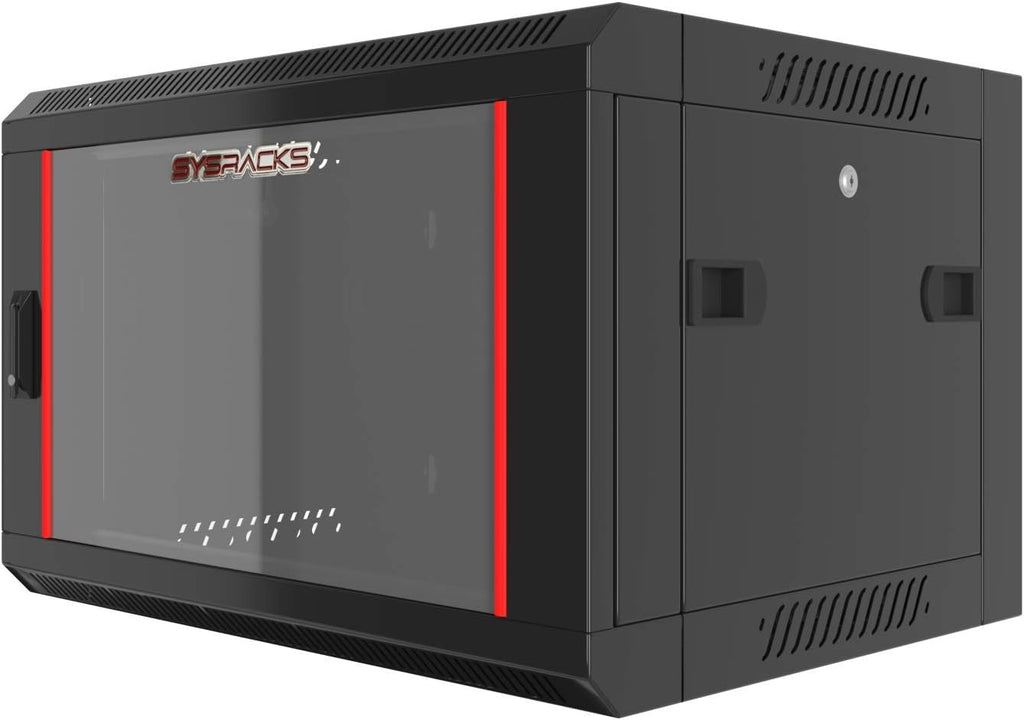 6U Wall Mount Network Cabinet, 18 Inch Deep Enclosed Server Rack with Locking Tempered Glass Door for Home Lab, Office IT & AV Equipment