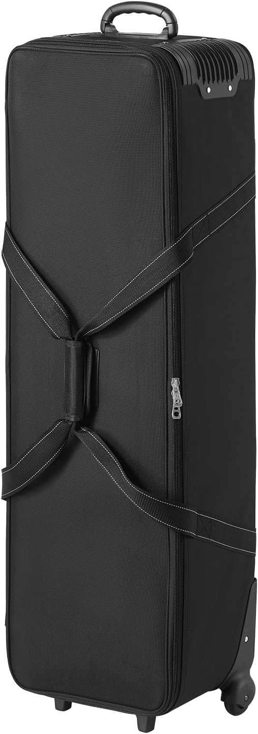 VEVOR Studio Equipment Trolley Case, 46.46 x 14.57 x 11.81 in / 118 x 37 x 30 cm, Rolling Camera Bag, Carrying Bag with Wheels Straps Padded Compartment Handle, for Light Stands, Tripods, Telescopes