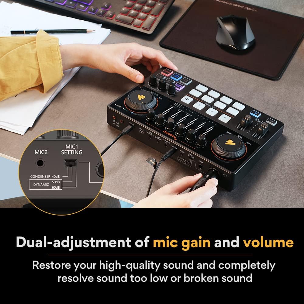 MAONO Podcast Equipment Bundle with Audio Interface and XLR Condenser Microphone, MaonoCaster with 48V Phantom Power, Bluetooth for Podcast, Streaming, Voice Over, Youtube, PC, Guitar (AME2A)