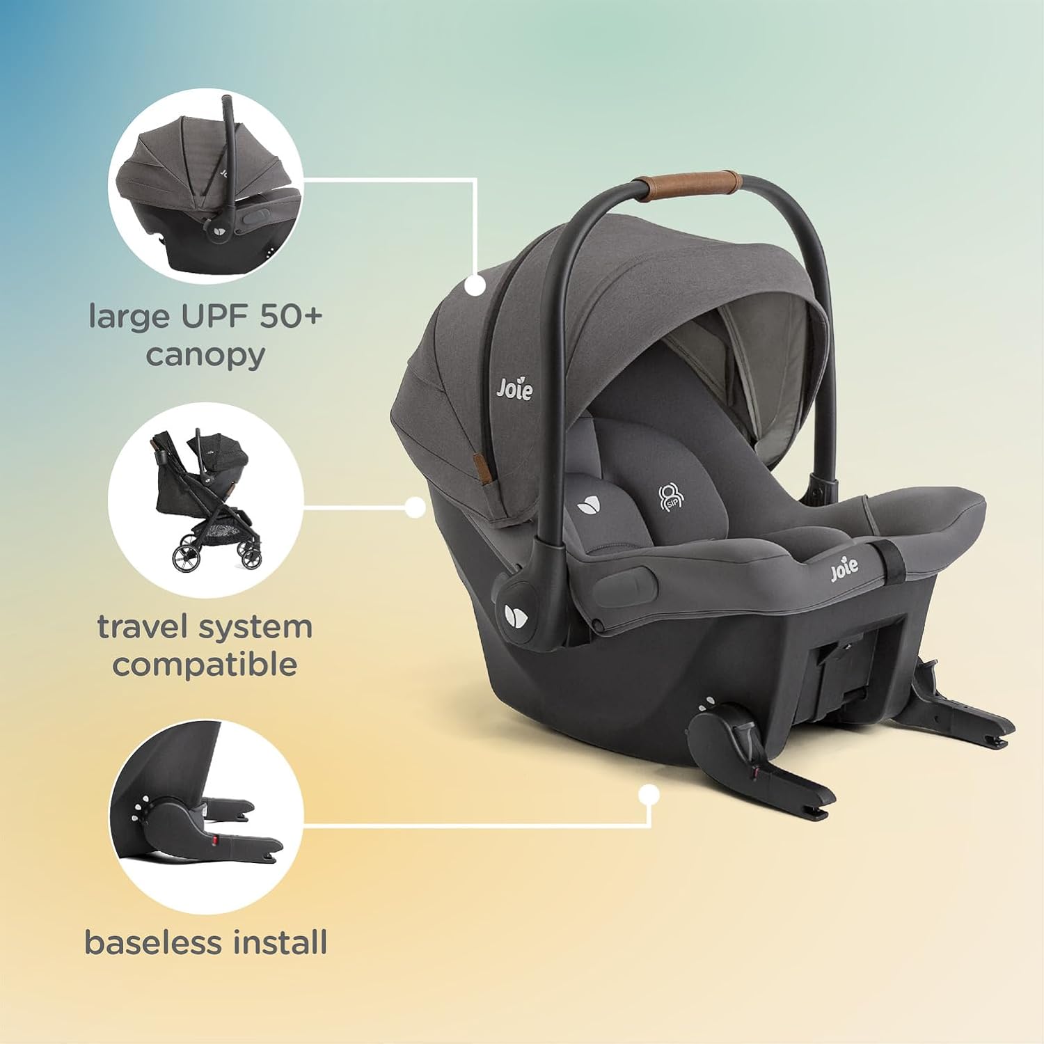 Joie Mint Latch Baseless Infant Car Seat – Lightweight, Built-in Rigid Latch Connectors and Side Impact Protection – No Base Installation Required (Dove)