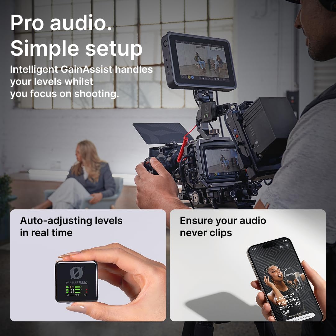 RØDE Wireless PRO Compact Wireless Microphone System with Timecode, 32-bit Float On-board Recording, 2 Lavalier Microphones and Smart Charge Case for Filmmaking and Content Creation