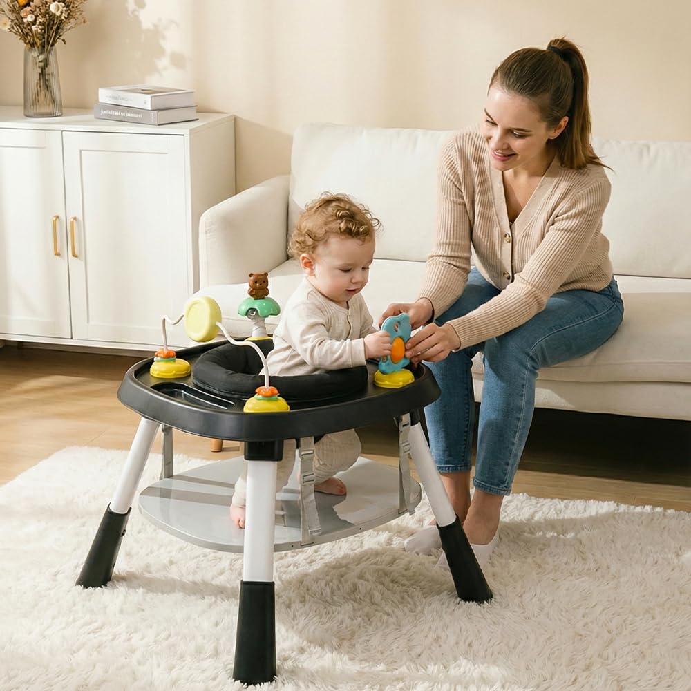 INFANS 9 in 1 High Chair, Convertible Baby Highchair for Babies and Toddlers, Table and Chair Set Building Block Infant Dining Booster Seat, Kids Stool with Activity Children Play Kitchen (Black)