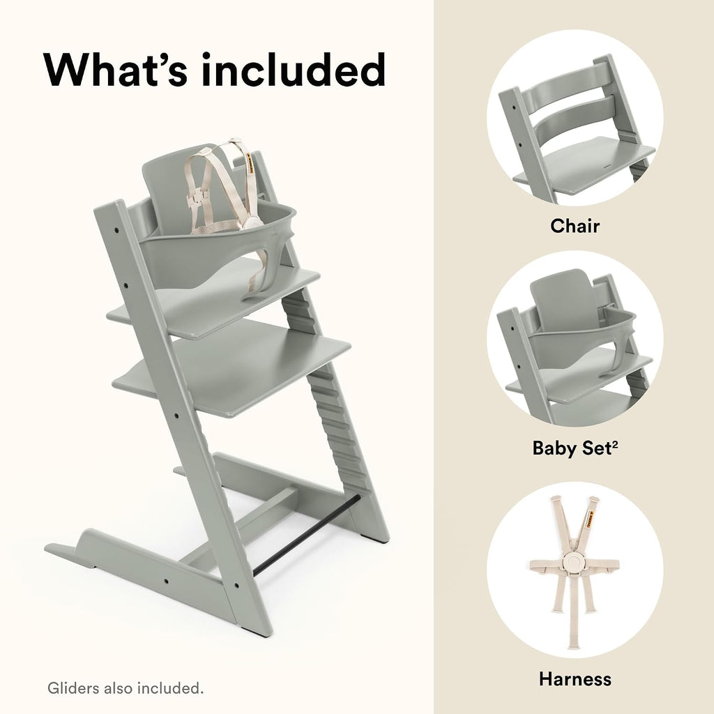 Stokke Tripp Trapp High Chair 2, Glacier Green - Includes Chair + Baby Set with Removable Harness for Children 6-36 Months - Adjustable, Ergonomic & Easy to Clean