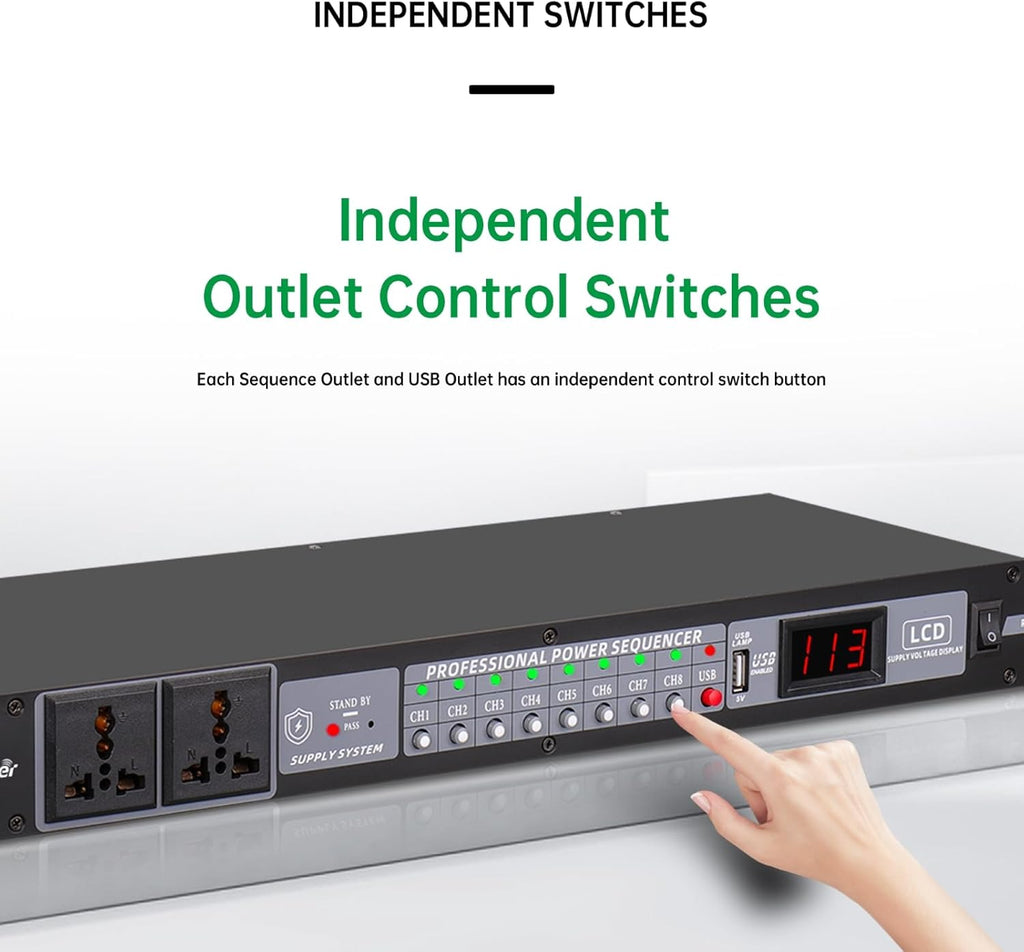 6U Open Frame Network Rack and 10-Outlet Power Sequencer Conditioner Bundle, Ideal for Audio, Networking, Studio, and Home Theater Equipment