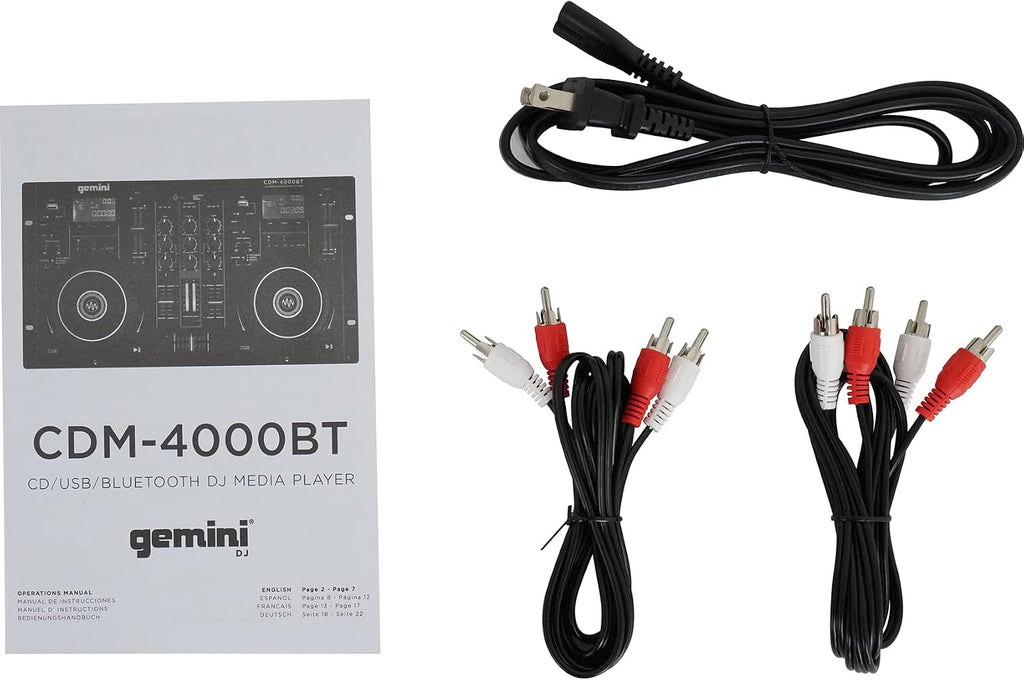 Audiosavings Bundle:(1) Gemini CDM-4000BT Dual DJ CD/USB Media Player with Bluetooth + Mixer Bundle with (1) Rockville RMC-XLR High-End Metal DJ Handheld Wired Microphone Mic w (2) Cables (Items 2)