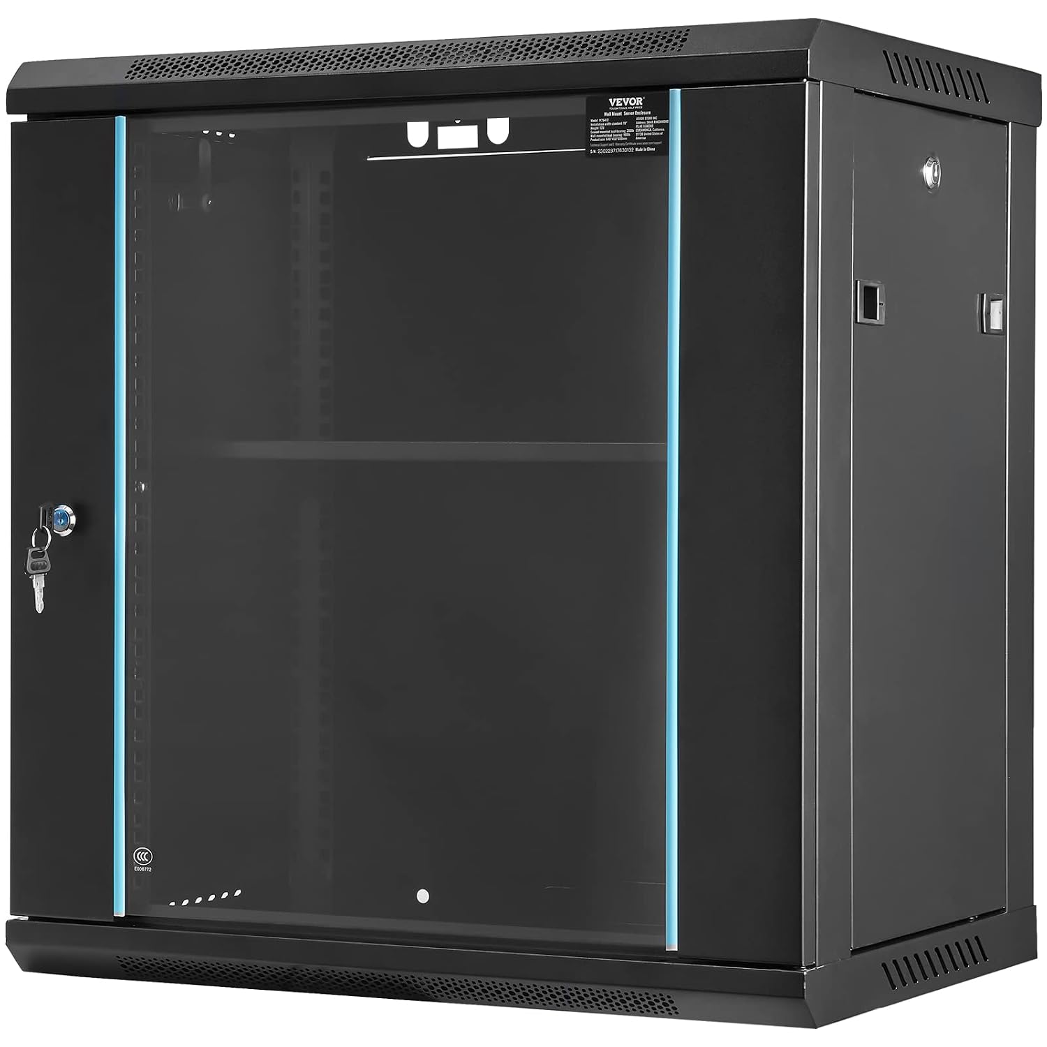 VEVOR 12U Wall Mount Network Cabinet, 15.5'' Deep Server Rack Cabinet Enclosure, 200 lbs Max. Ground-Mounted Load Capacity, with Locking Glass Door Side Panels, for IT Equipment, A/V Devices