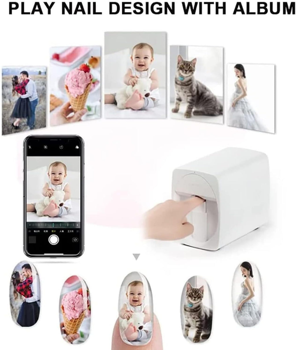 Nail Art Printer, 3D Intelligent Automatic Nail Printing Machine, Support WiFi/DIY/USB, Portable Nail Painting Machine for Kid/Studio (White)