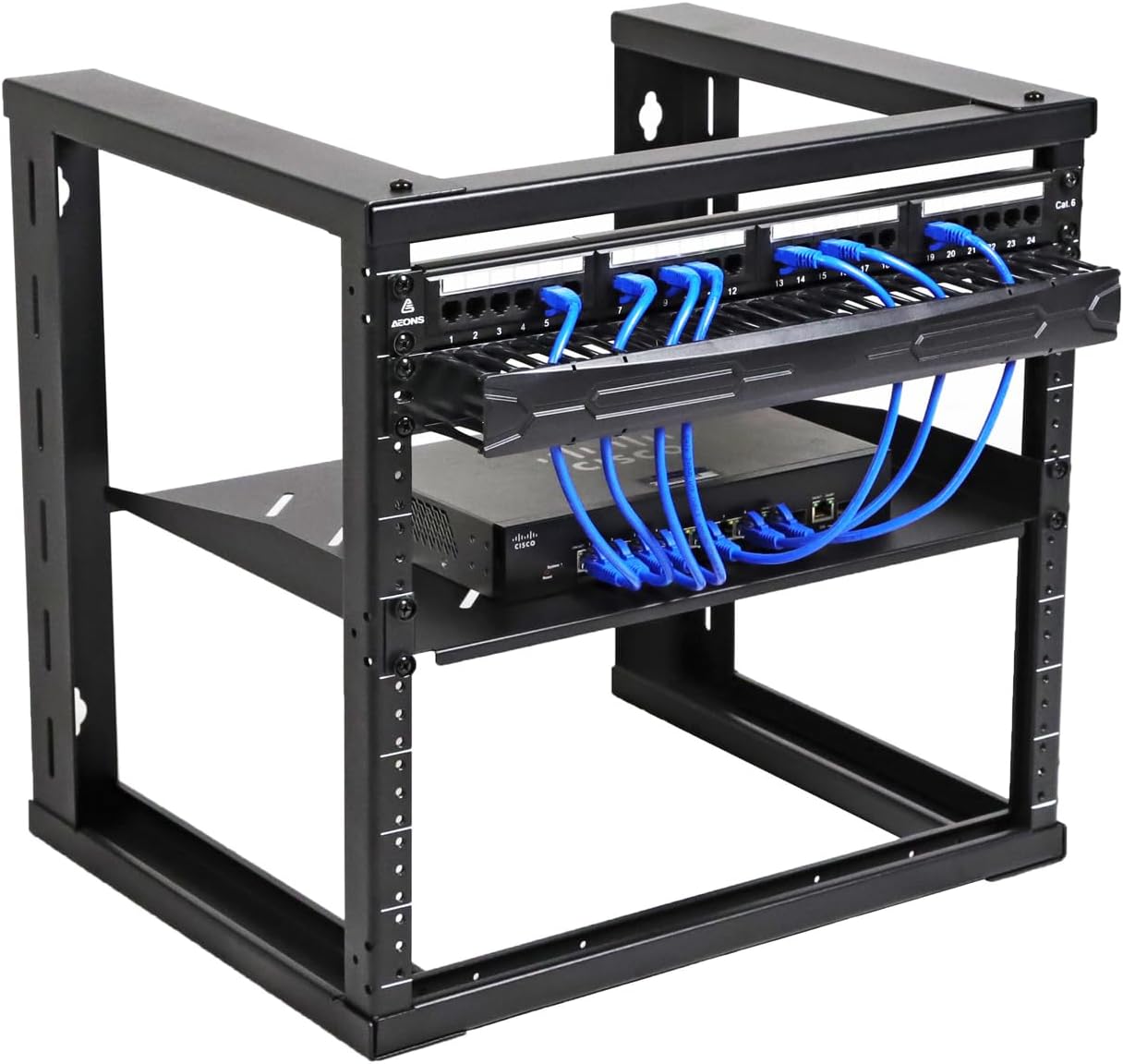 AEONS 12U Open Frame Wall Mount 19-Inch IT Network Server A/V Equipment Rack 16' Depth 12-24 Threaded 2-Post Mounting, Black