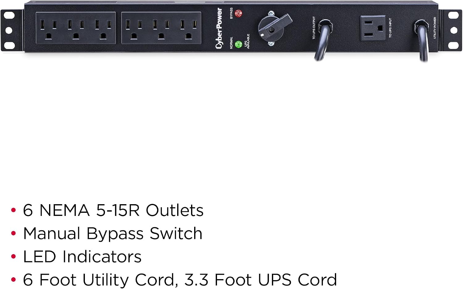 CyberPower MBP15A6 Maintenance Bypass PDU, 120V/15A, 6 Outlets, 1U Rackmount Black