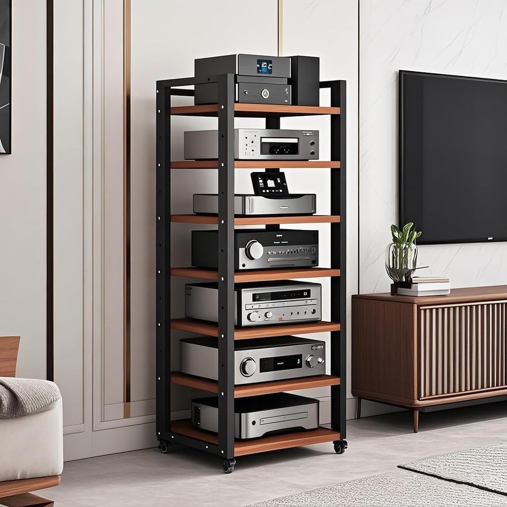 7-Tier Heavy Duty Audio Component Rack 140cm Tall - HiFi Amplifier Rack/Audio-Video Shelving - CD Record Player Stereo Receiver AV Equipment Cabinet Display Stand,A