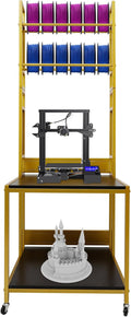 3D Printer Stand with Double Layer Printer Filament Storage Rack, Heavy Duty Mobile Table with 4 Wheels for Workshop Studio Office (Gold)