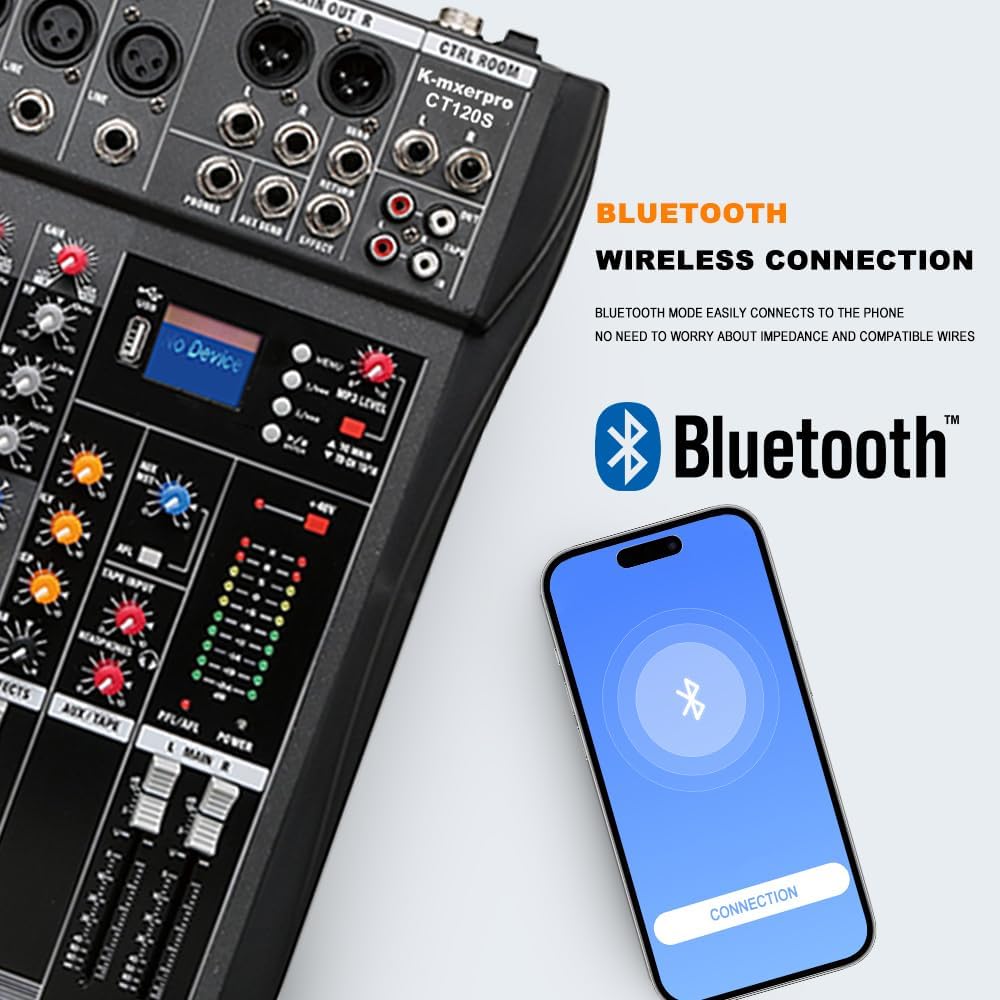 12 Channel Professional Audio Mixer Console Sound Board with 48V Phantom Power,USB Audio Interface for Live Show,Streaming Recording Music Stage Karaoke