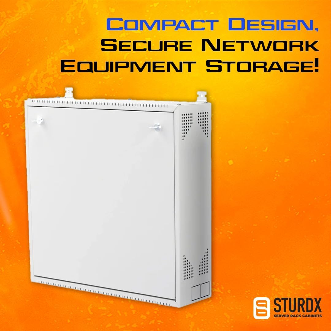 Wall-Mount DVR/NVR Security Enclosure, Lockable Steel Cabinet with 1U Adjustable Rail, Ventilated, 22″ W × 21.2″ H × 5.9″ D, Black (RAL 9005) – STURDX