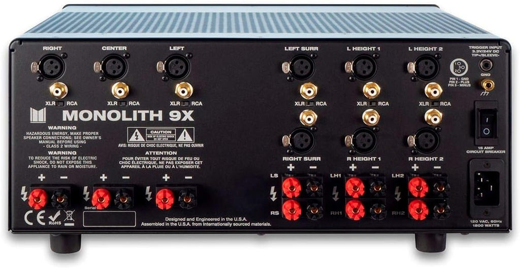 Monolith Multi-Channel Home Theater Power Amplifier - Class AB, with 9 Channels (3x200 Watts + 6x100 Watts) Into 8 Ohms, XLR and RCA Inputs