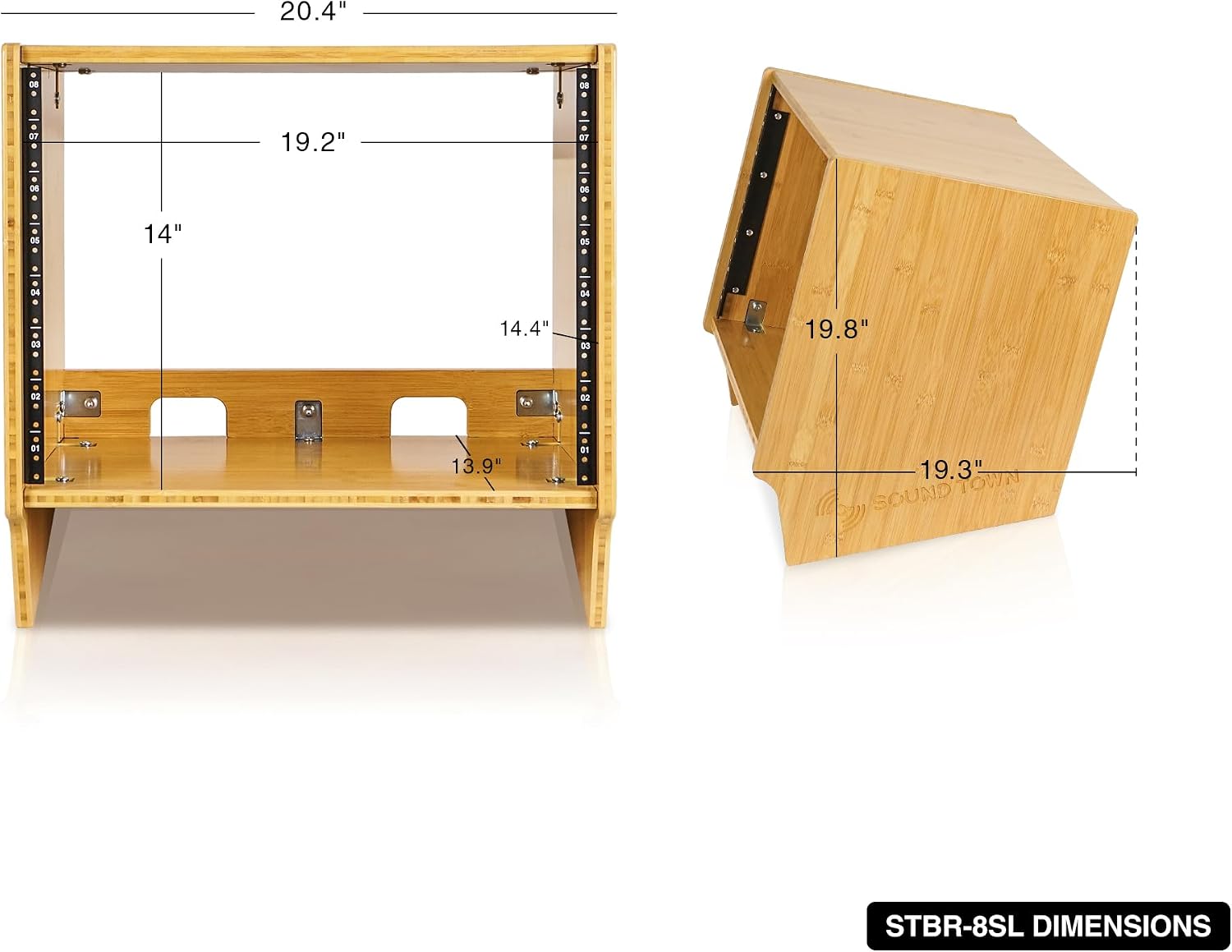 Sound Town DIY 8U Angled Desktop Turret Studio Rack, Solid Carbonized Bamboo, Assembly Required (STBR-8SL)