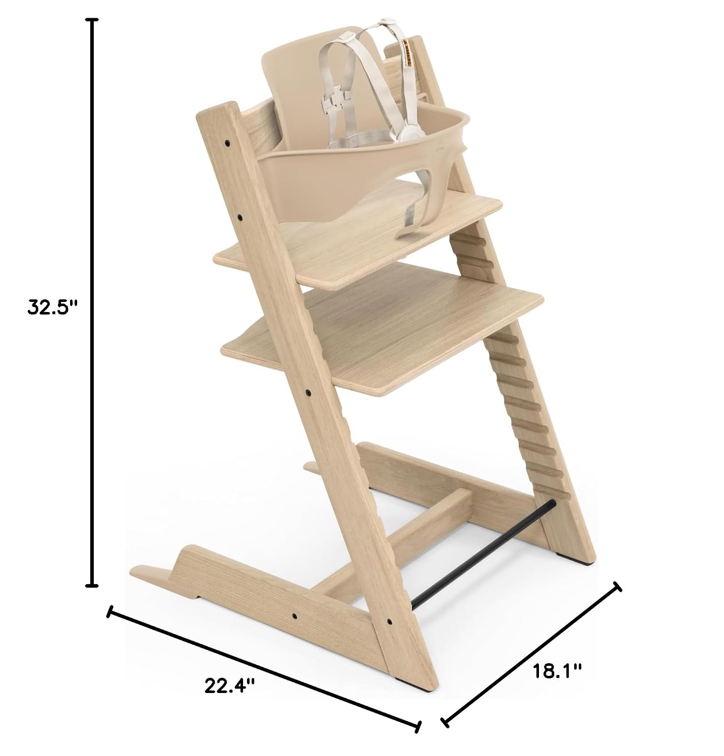 Stokke Tripp Trapp Oak High Chair 2, Natural - Includes Chair + Baby Set with Removable Harness for Children 6-36 Months - Adjustable, Ergonomic & Easy to Clean