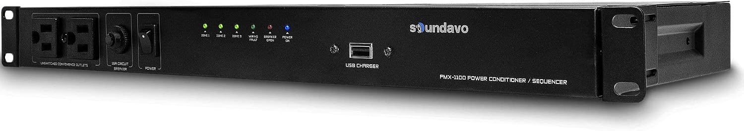PMX-1100 Power Conditioner/Surge Sequencer 10 Protected Outlets and 3 Zones 15A with USB Charger