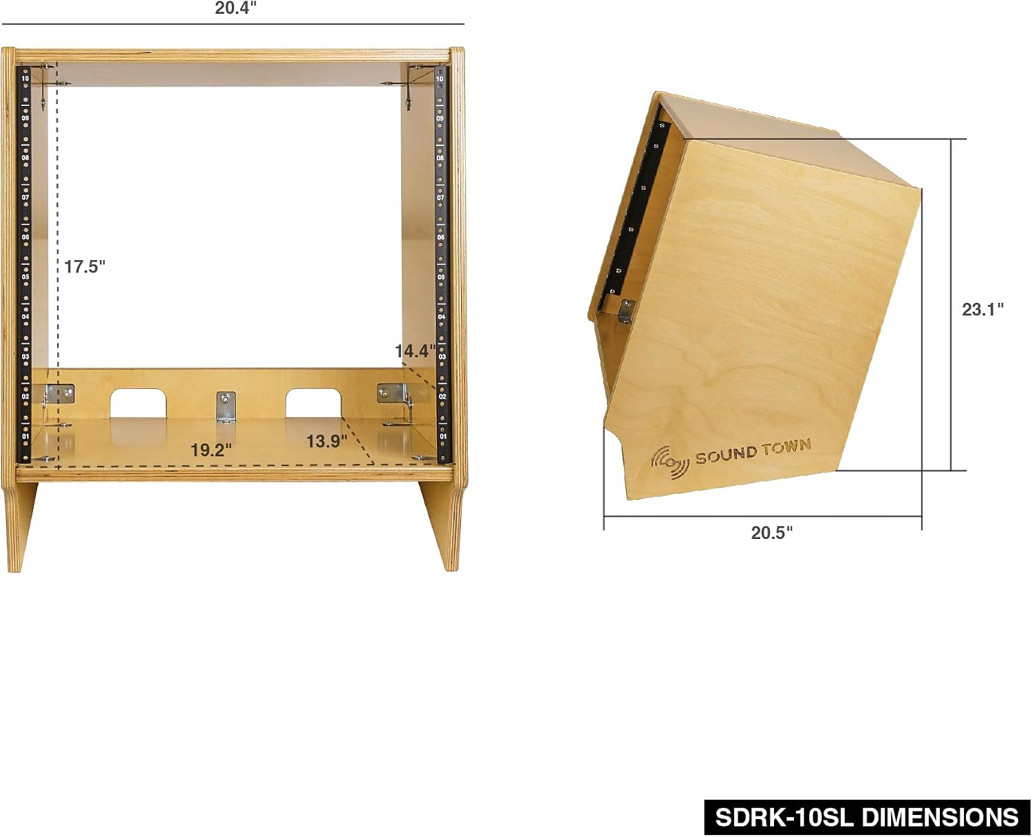 Sound Town DIY 10U Angled Desktop Turret Studio Rack with Solid Baltic Birch Plywood, Golden Oak, Assembly Required (SDRK-10SL)