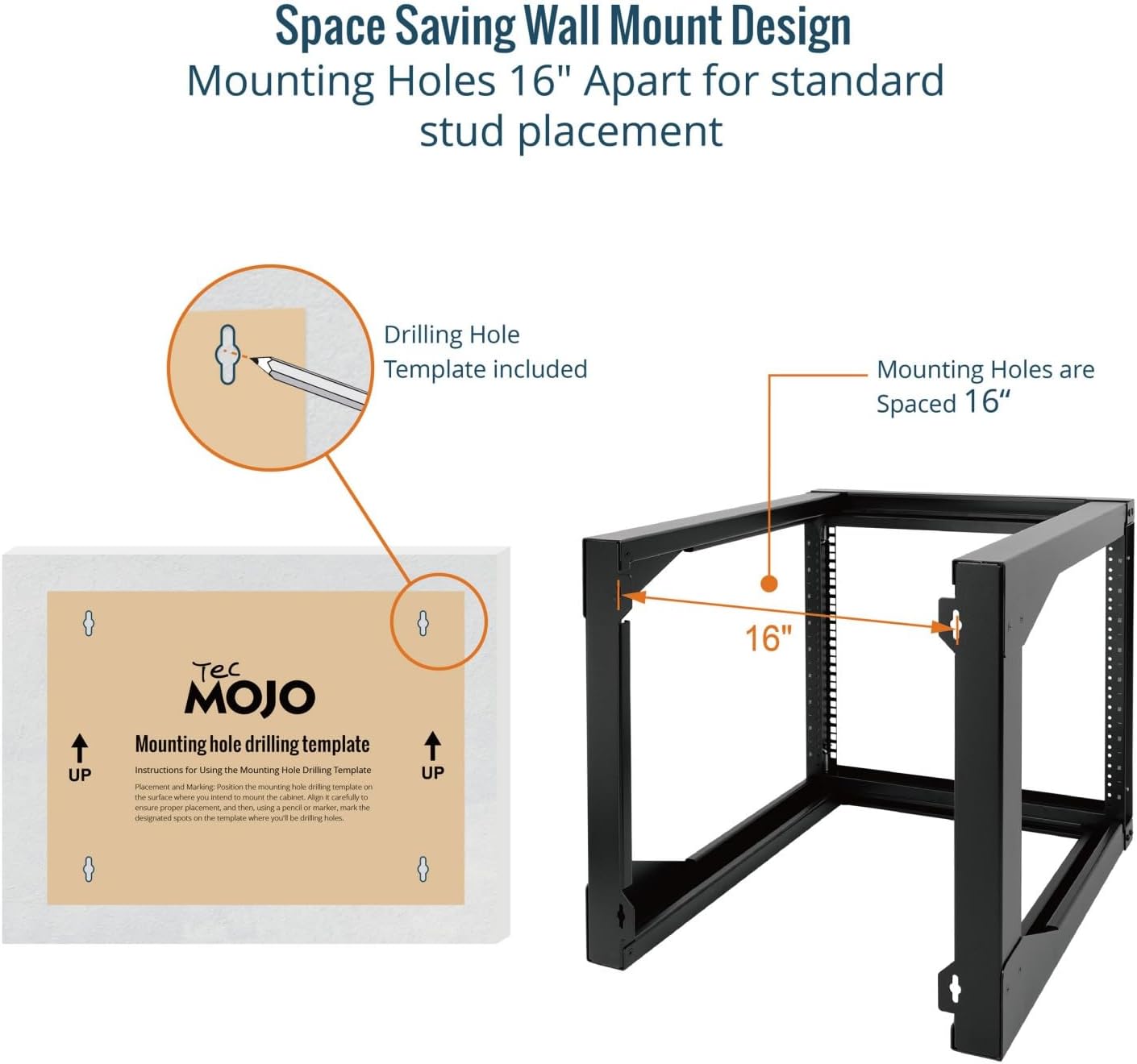 Tecmojo 9U Rack Wall Mount with Swing Gate, 9U Server Rack for 19inch Computer/AV/Data/IT/Media Equipment, Open Frame Server Rack with 24inch Depth, Square&Tapped Holes
