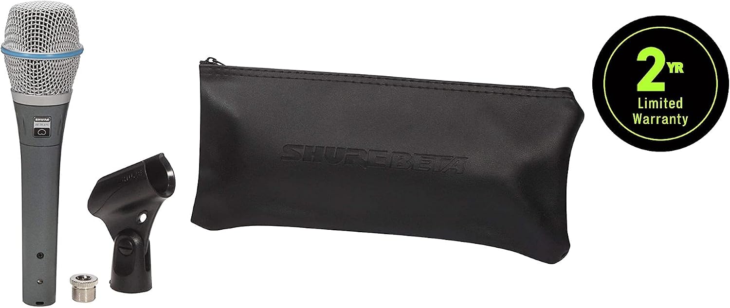 Shure BETA 87A Studio Grade Vocal Microphone with Built-in Pop Filter - Single Element Supercardioid Condenser Mic with A25D Mic Clip and Storage Bag, Ideal for Studio Recording and Live Performances