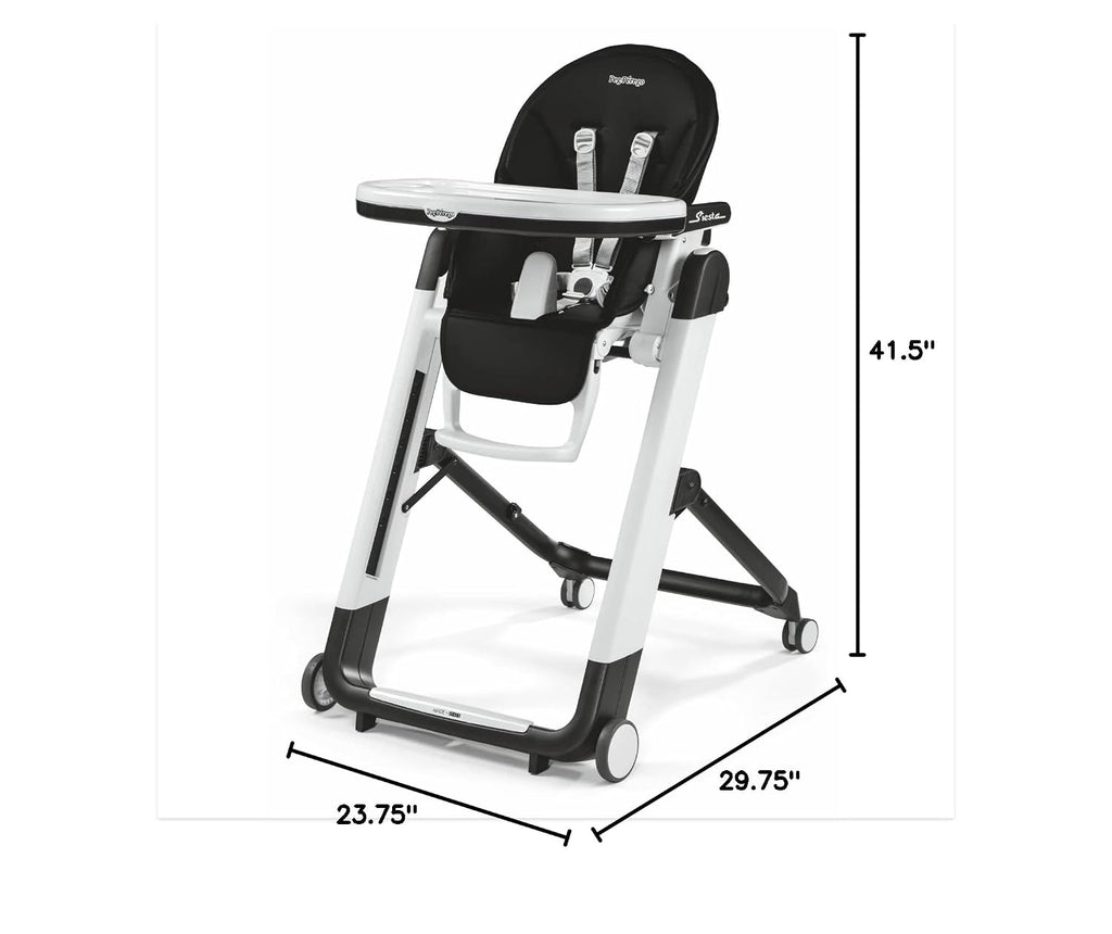 Peg Perego Siesta, Grow With Baby Folding High Chair & Recliner, Height Adjustable, Quick Clean & Easy Push Wheels For Babies & Toddlers, Made in Italy, Licorice (Black)