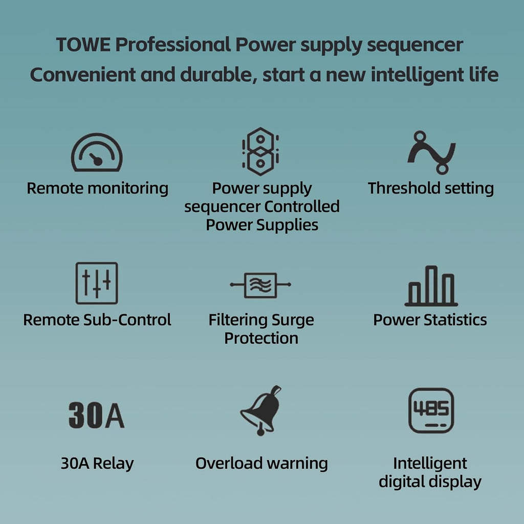 Power Conditioner for Audio Equipment, 8 Outlet 1U Rack Mount 100-250v 2500w 30Amps Power Supply Strip Surge Sequencer with LED Voltmeter Display,Surge Protector,Smart PDU
